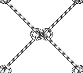 Vector rope, fishing net, seamless. White background.