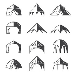 Tent silhouettes. Outdoor party event buildings pavilion marquee vector tent collection. Pavilion canvas, marquee collection wedding illustration © ONYXprj