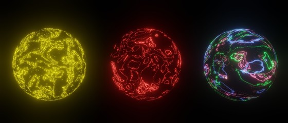 Fantastic planets of the solar system isolated on black background 3d rendering,