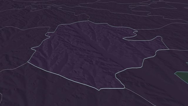Cimişlia, district with its capital, zoomed and extruded on the administrative map of Moldova in the conformal Stereographic projection. Animation 3D