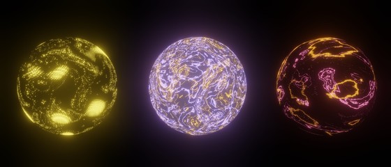 Fantastic planets of the solar system isolated on black background 3d rendering,