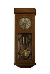 Grandfather clock in wooden case, europe, isolated