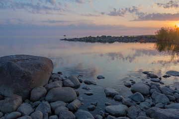 Calm sea after sunset in Hailuoto island, Finland