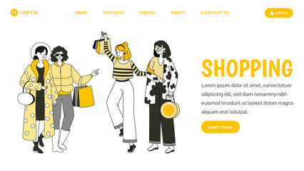 Shopping web banner design. Seasonal sale landing page concept.