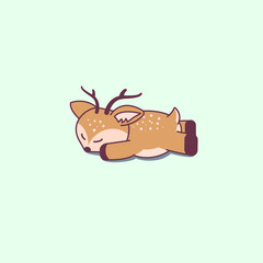 Cute deer is sleeping. Flat cartoon isolated illustration, logo, icon. Useful for print, t-shirt, stickers.