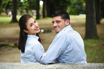 Cute couple on a park bench