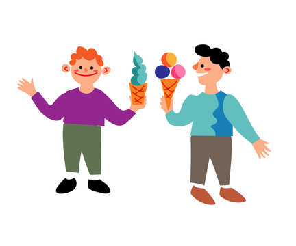 Vector character two boys eat ice cream