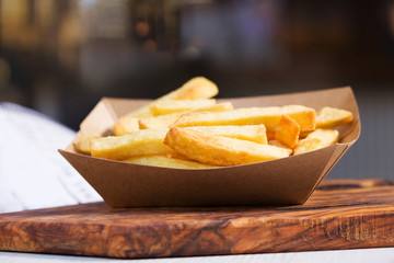 Golden french fries ready to eat.