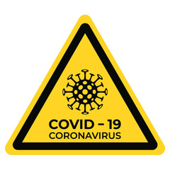 Yellow security sign with coved 19 virus coronavirus - 334245623