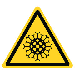 Yellow security sign with coved 19 virus coronavirus - 334245668