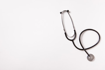 Doctor desk in flat style on green background.