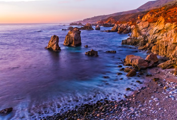 Sea Stacks, Rocky Beach and The Bluffs Of Soberanes Cove, Garrapata State Park, Big Sur, California, USA