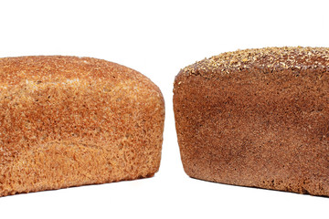Bakery product. Bread. Rye and brown bread on a white background. Isolate. Space for text.