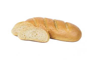 Fresh bakery product. Bread. Loaf of sliced yeast-free isolated on white background. Top view and copy space for text.