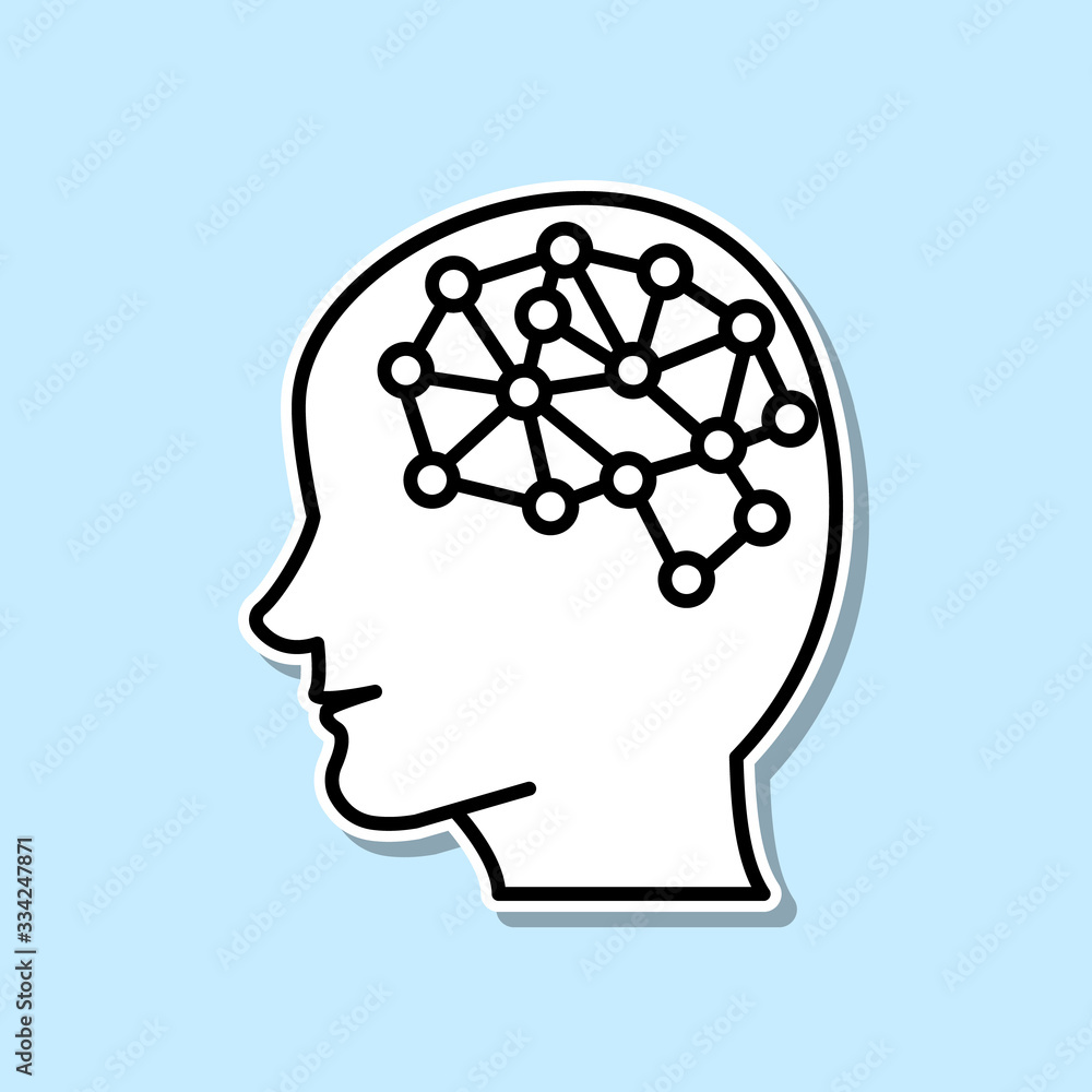 Poster smart brain artificial intelligence sticker icon. simple thin line, outline vector of artifical inte