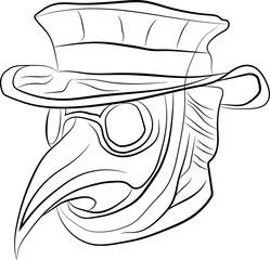 mask of raven  with hat contour drawing
