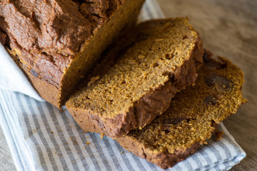 pumpkin bread sliced and ready to eat baked with real ingredients and healthy and delicious