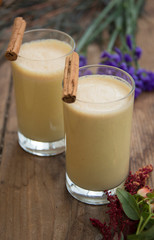 Pumpkin milk or drink with pumpkin and cinnamon