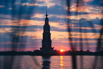 Russian Landmark. Flooded Belfry in Kalyazin