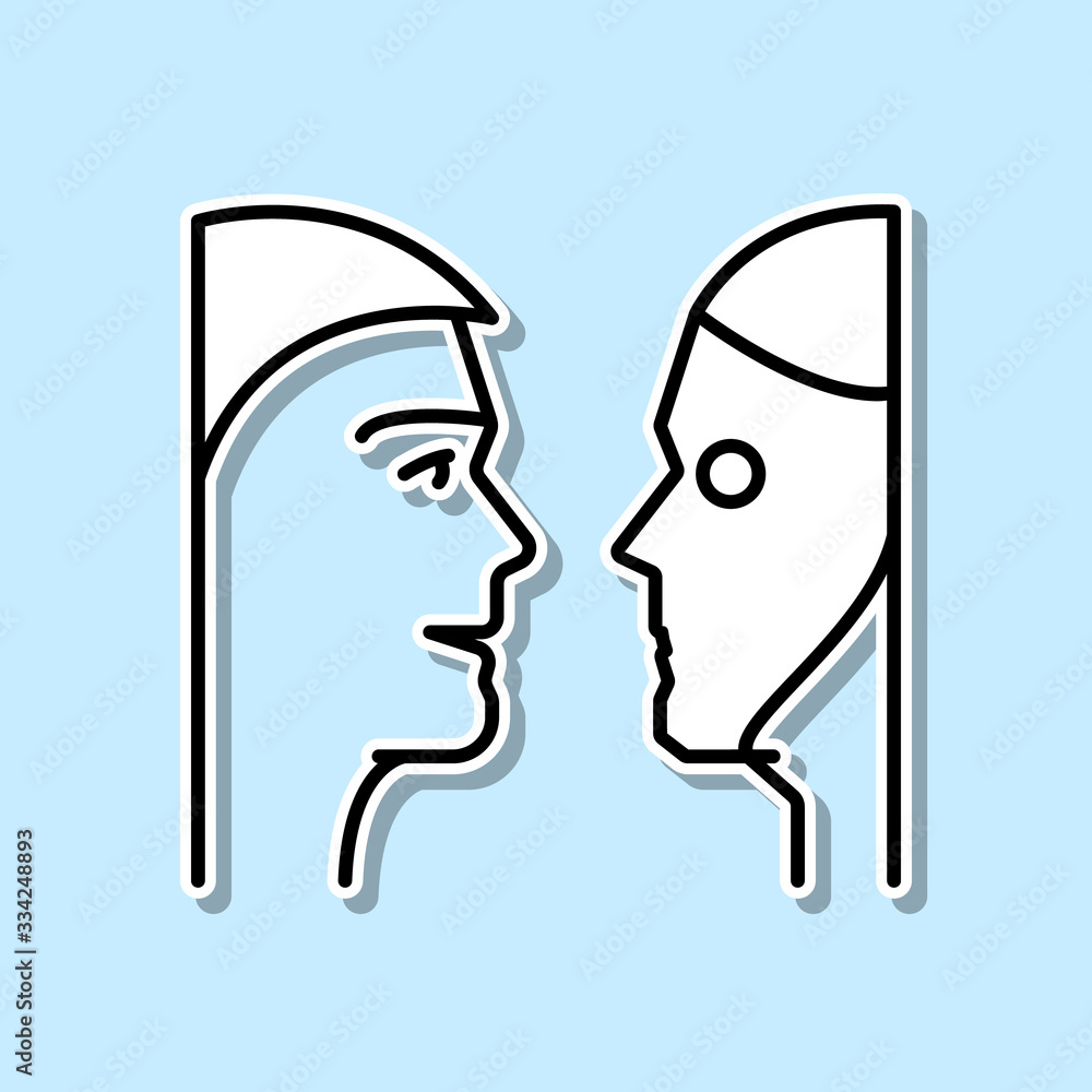 Poster human and robot talking sticker icon. simple thin line, outline vector of artifical intelligence ico
