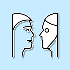 Human and robot talking sticker icon. Simple thin line, outline vector of Artifical intelligence icons for ui and ux, website or mobile application