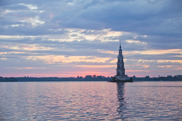 Fototapeta na wymiar Russian Landmark. Flooded Belfry in Kalyazin