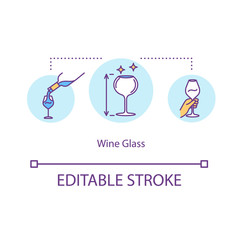 Wine glass concept icon. Clear drinkware to serve wine. Clean glassware for alcohol beverage. Stemware idea thin line illustration. Vector isolated outline RGB color drawing. Editable stroke