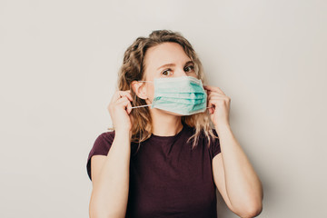 Woman in medical mask, personal protective equipment