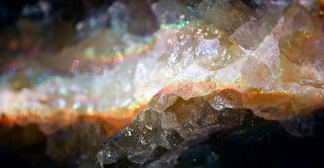 Obraz na płótnie Canvas Amazing natural light reflections on healing Smokey Quartz wild jewels. Texture of gemstone with rainbow effect.