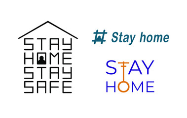 Vector,Stay at home lettering set, corona virus , pandemic, self isolation illustration, stay home stay safe, isolated man, silhouette,
