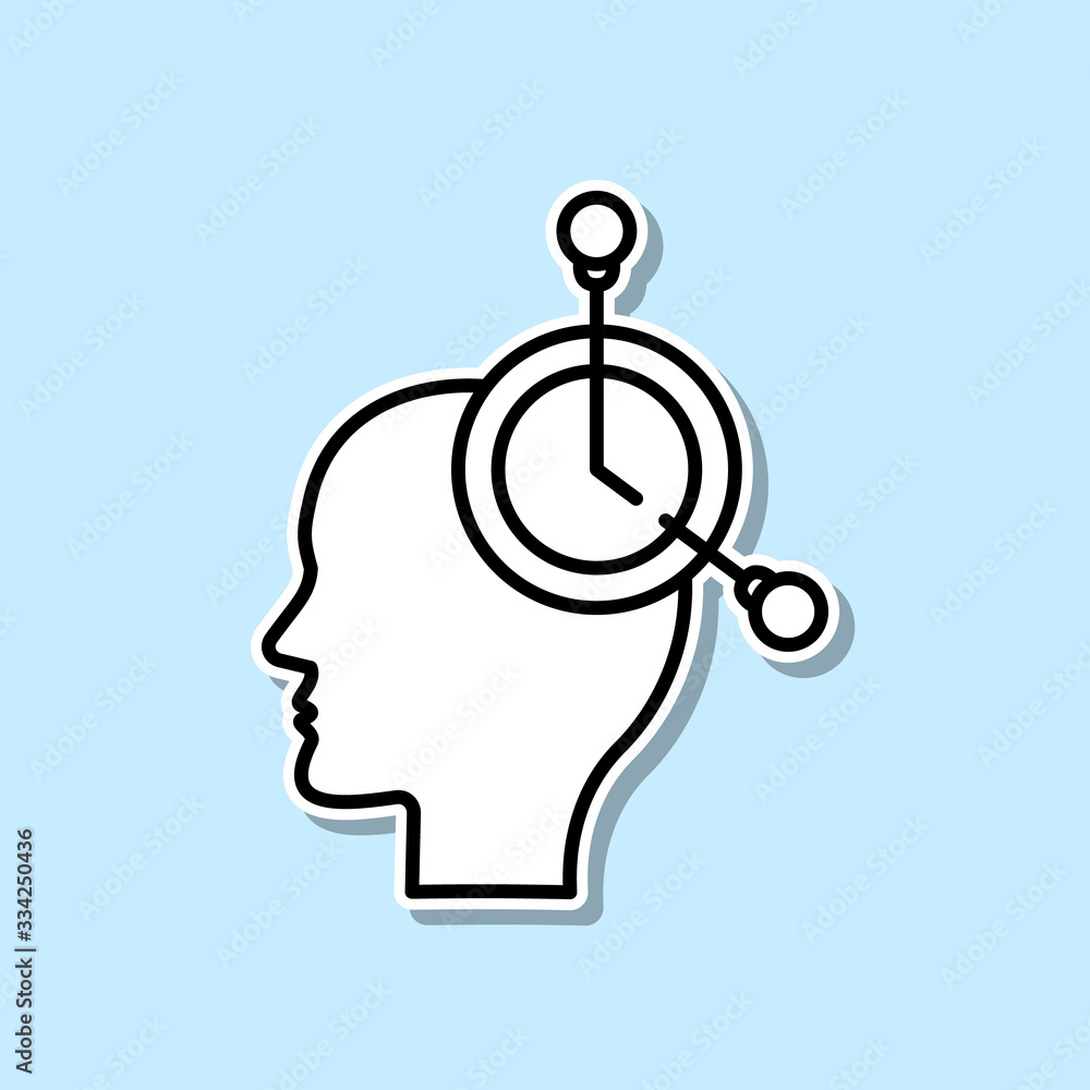 Poster brain, clock sticker icon. simple thin line, outline vector of creative thinking icons for ui and ux