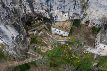 Aerial view of the Grotto of Maria Magdalena in France, Plan D'Aups, the massif St.Baum, holy...