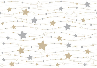 Christmas seamless texture line waves with stars and dots. White background.