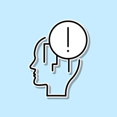 Panic, exclamation, head sticker icon. Simple thin line, outline vector of Creative thinking icons for ui and ux, website or mobile application