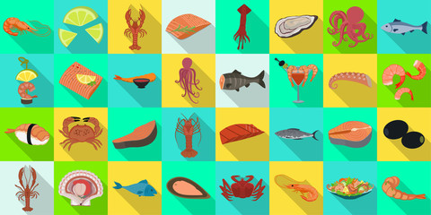 Seafood vector flat set icon.Vector illustration icon fish food on white background.Isolated flat set seafood.