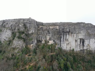 Aerial view of the Grotto of Maria Magdalena in France, Plan D'Aups, the massif St.Baum, holy...