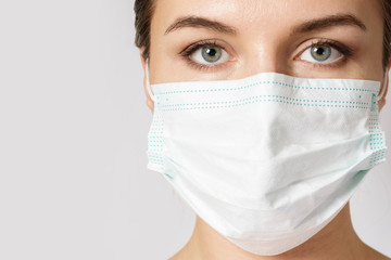 Young woman is wearing a face mask for protection against virus