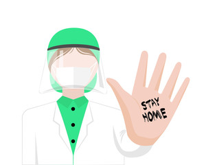 Doctor of medicine calling for stay home. protection and prevention against virus danger. health concept banner, vector, graphic