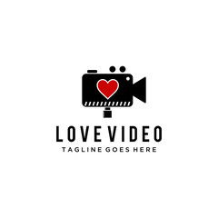 Creative modern video camera with heart logo icon vector template