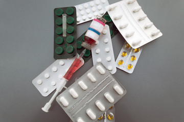 Pills, capsules, vaccin, syringe. Medicines