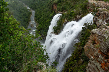 Fototapeta na wymiar big and wild waterfall Lisbon Falls at the panorama route south africa