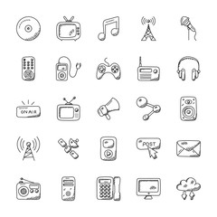  Media Icons Doodle Set 