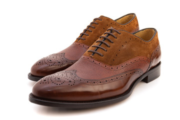 Leather shoes elegant oxford style in brown color isolated on white background