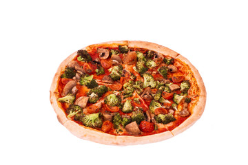 Pizza with veggie vegetables top view, isolate