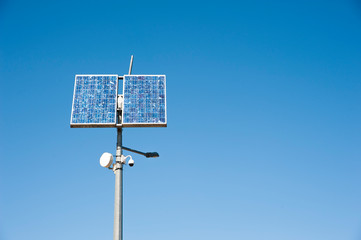 Closeup of the photovoltaic panel on the street lamp pole