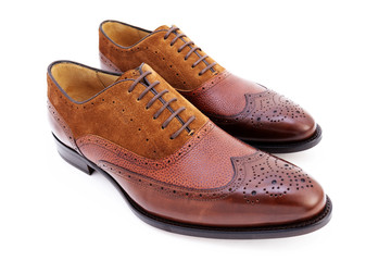 Leather shoes elegant oxford style in brown color isolated on white background