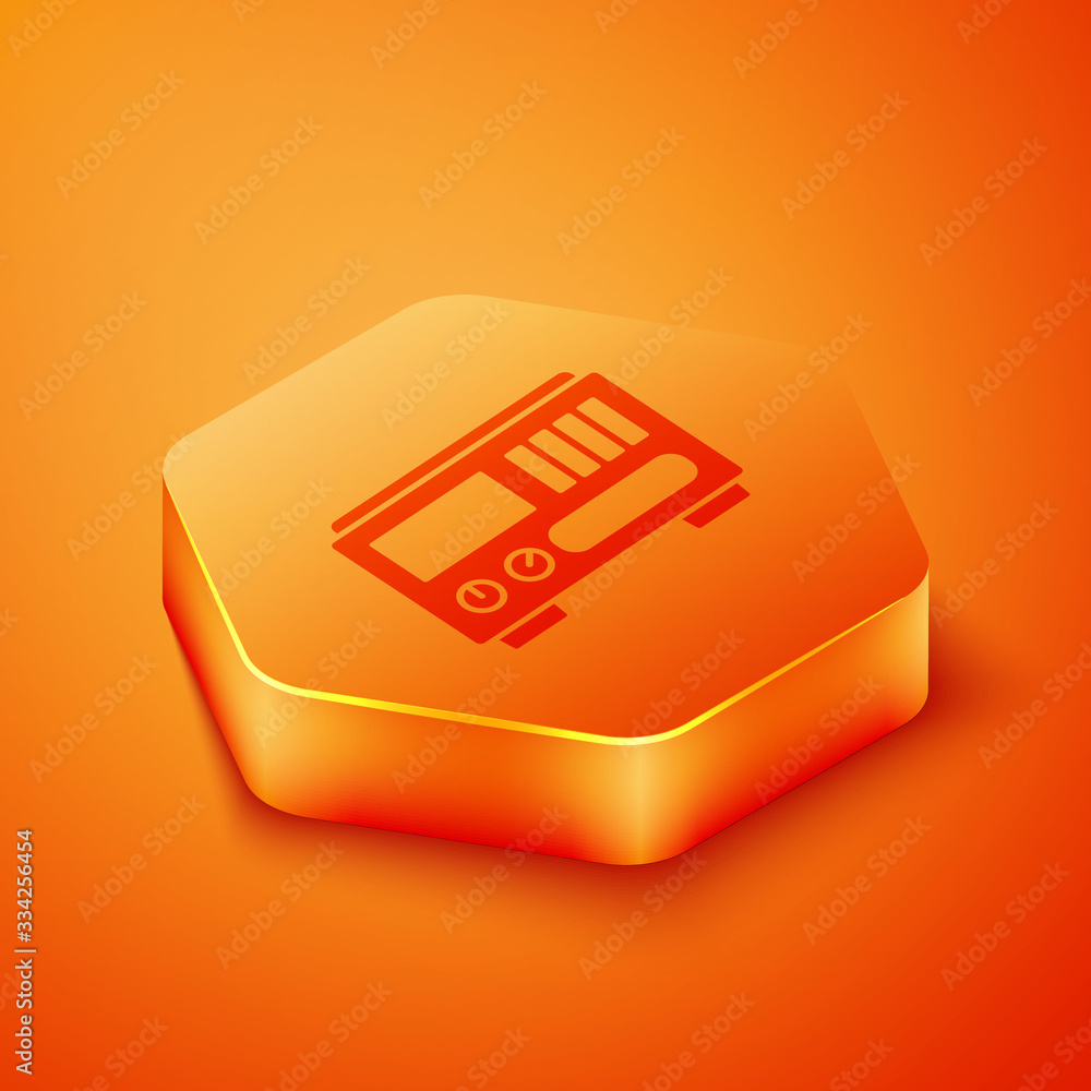 Poster isometric electrical measuring instruments icon isolated on orange background. analog devices. elect