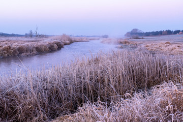 Rzeka Narew. Słoneczny poranek z przymrozkiem. Narwiański Park Narodowy. Podlasie. Polska © podlaski49