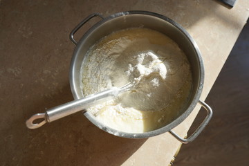 Fototapeta premium Pancake dough on a table in the kitchen