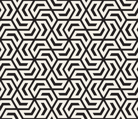 Vector seamless pattern. Repeating geometric hexagon shapes. Simple lattice lines design. Stylish black and white abstract background.